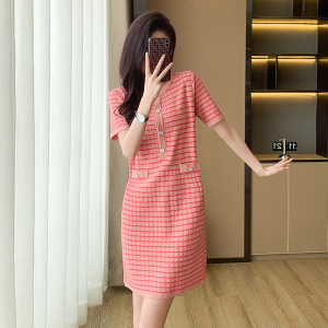 RM10386#小香风连衣裙夏装新款时髦修身条纹裙子女高品质孕妇装淑女