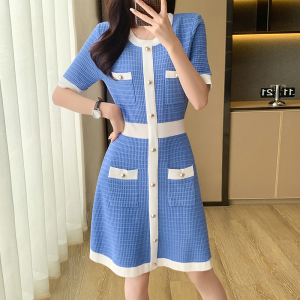 RM10387#小香风连衣裙女装夏季年新款高级感名媛气质收腰显瘦短袖裙子