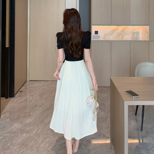 RM10694#夏季新款法式赫本风黑白拼接连衣裙设计感小众假两件长裙