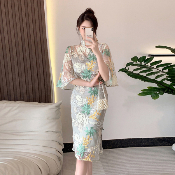RM12468#夏季新款气质高端复古改良版旗袍连衣裙女