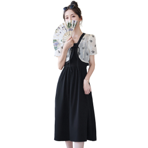 RM12206#新中式两件套裙装长裙通勤开衫黑色显瘦吊带连衣裙高级感气质夏季