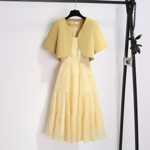 TR36077# 夏新款韩版甜美吊带连衣裙短款外套套装两件套女 服装批发女装批发服饰货源