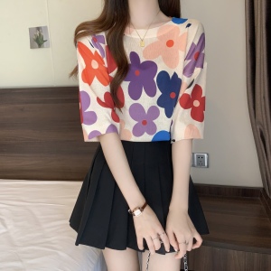 TR35126# ~大码韩版洋气印花针织衫女冰丝薄款胖mm蝙蝠袖上衣 服装批发女装批发服饰货源