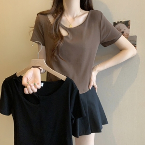 RM11292#夏季大码胖MM设计感镂空性感短袖T恤修身纯棉上衣M-4XL200斤