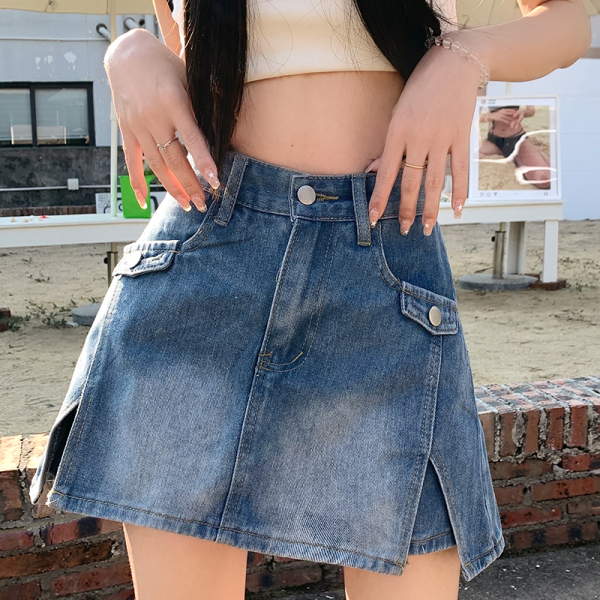 RM13876#大码女装夏季新款高腰显瘦牛仔半身裙设计感裙裤A字短裤裙