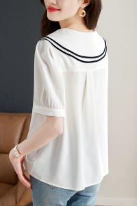 RM21025#法式优雅撞色衬衫夏季微胖MM显瘦藏肉衬衣宽松雪纺衫