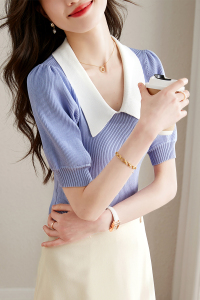 RM21027#夏季灯笼袖冰丝针织衫T恤薄款女短袖上衣设计感小衫