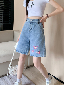 RM10540#夏季新款设计感小众中裤刺绣牛仔短裤女五分裤子