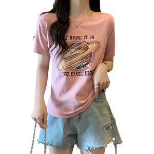 TR27635# 韩版地球印花小个子短袖T恤打底衫女夏季半袖女瘦 女装批发服装批发货源
