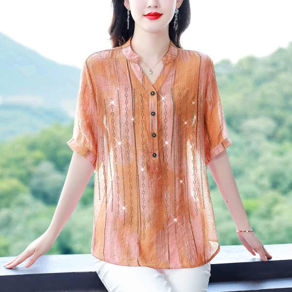 RM14051#夏装时尚宽松雪纺衬衫薄款母亲节中老年夏季上衣洋气小衫