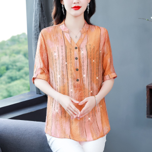 RM14051#夏装时尚宽松雪纺衬衫薄款母亲节中老年夏季上衣洋气小衫