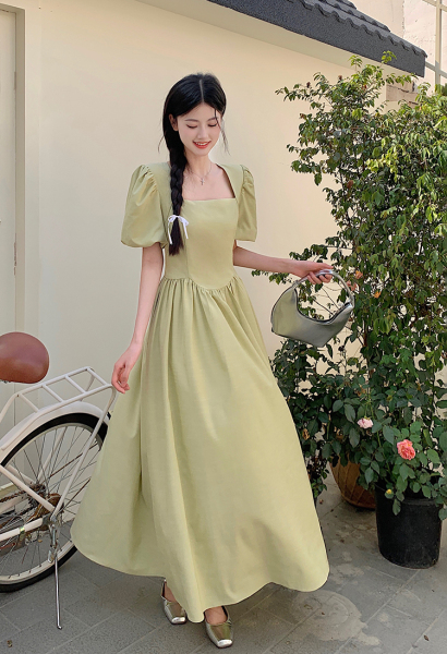 RM10899#大码女装法式高级感韩版气质淑女温柔风收腰泡泡袖连衣裙夏季