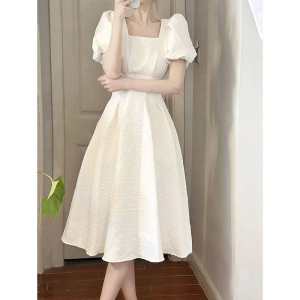 RM13472#夏季新款法式初恋白色长裙女收腰显瘦小清新气质短袖连衣裙