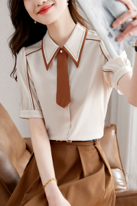 RM21032#短袖衬衫女2023夏季新款小众设计感气质宽松雪纺衫