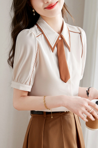 RM21032#短袖衬衫女2023夏季新款小众设计感气质宽松雪纺衫