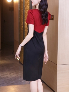 RM11507#连衣裙2023新款女高级感时尚拼接气质修身显瘦短袖包臀裙子女夏季