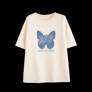 RM11361#聚酯纤维设计感蝴蝶字母2023夏季圆领短袖T恤女