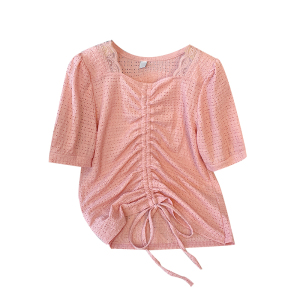 RM18470#夏装新款胖mm时尚百搭显瘦抽绳大码女装T恤上衣纯色短袖