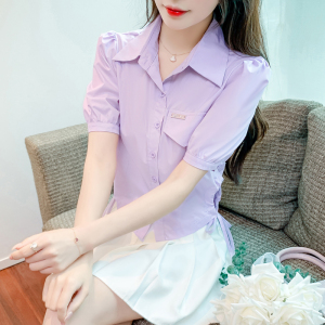 RM11605#夏新款韩版polo领短袖衬衫女设计感小众短款上衣时尚减龄小衫