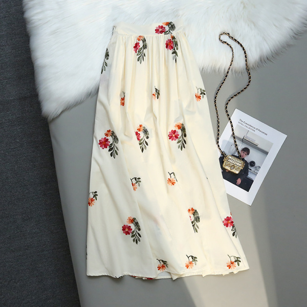 RM18562#夏季新款高品质复古刺绣半裙高腰遮胯显瘦伞裙女中长裙
