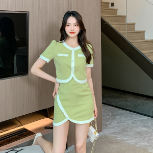 TR37156# 甜美减龄小洋装女夏季短袖上衣+高腰包臀半裙套装 服装批发女装批发服饰货源