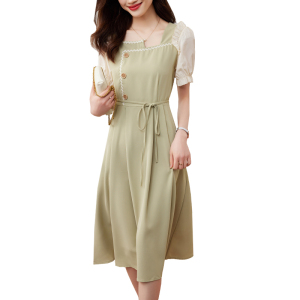 TR31772# 法式假两件茶歇连衣裙女装夏天新款高级长裙子气质