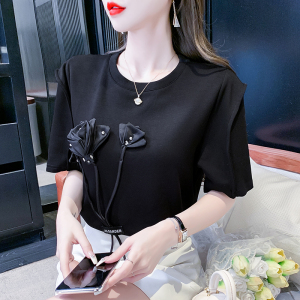 RM10952#短袖花朵T恤重工设计感洋气修身简约圆领夏装新款修身百搭