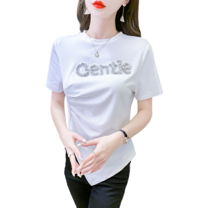 RM10953#短袖不规则修身显瘦T恤重工字母镶钻简约夏季休闲女装上衣