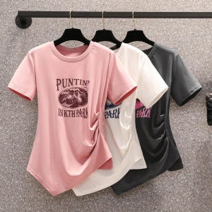 RM13016#大码200斤不规则修身上衣女夏季新款设计感小众短袖T恤