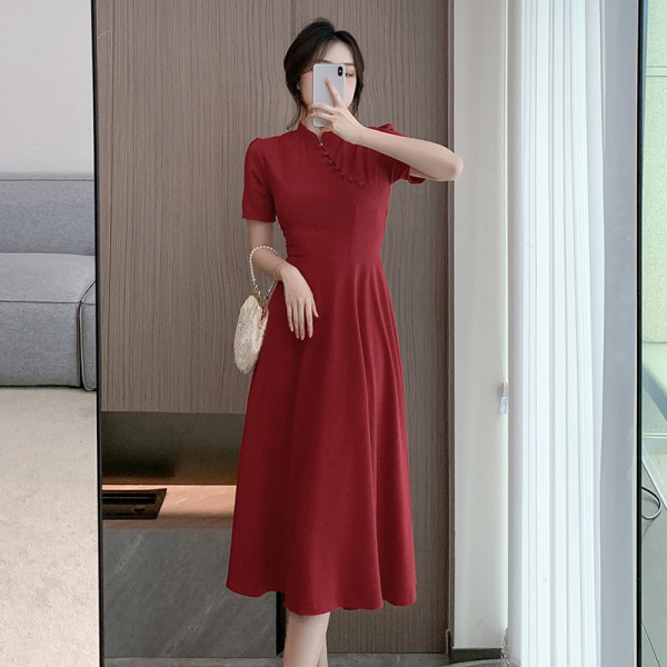 RM11822#改良旗袍敬酒服新娘结婚红色订婚礼服门平时可穿连衣裙夏季