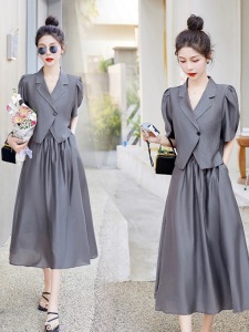 RM11476#天丝套装女夏2023新款高级感气质名媛女神范洋气显瘦半身裙两件套