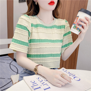 TR30690# 夏季新款韩版设计感休闲百搭圆领套头短袖T恤 服装批发女装批发服饰货源