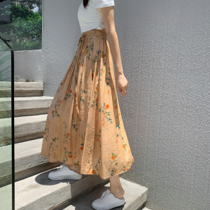 RM10942#新中式复古印花设计感高腰半身裙女小众宽松显瘦a字长裙子大摆裙