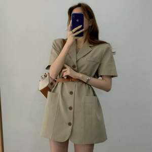 TR30410# 法式复古韩国chic小众洋气单排扣显瘦气质优雅御姐西装领裙