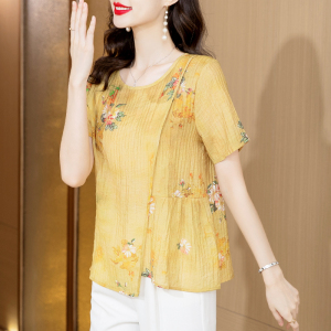 RM11631#夏季新款棉麻短袖女装韩版休闲宽松雪纺衫印花短袖上衣