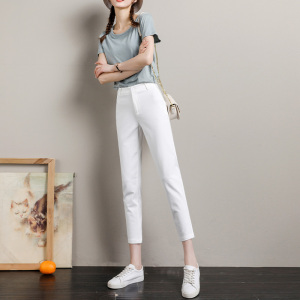RM12142#白色西装裤女夏季薄款2023新款休闲高腰九分显瘦哈伦裤
