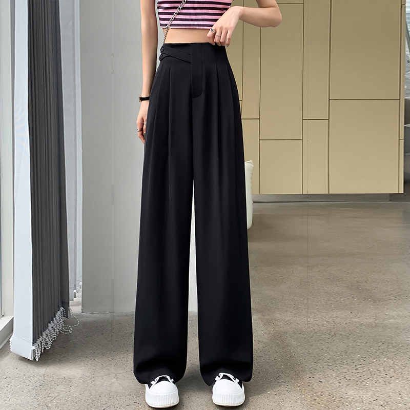 實拍2026夏季新款女時尚高腰簡約冰絲垂感直筒休閑闊腿褲