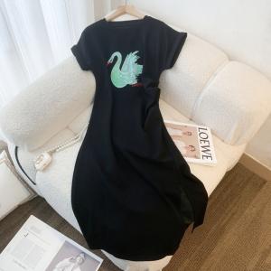 RM10787#高级感卡通印花减龄洋气T恤裙女2023新款时尚气质短袖连衣裙