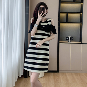 TR29666# 中长款T恤裙条漏肩大码连衣裙尺码表里有体重推荐 服装批发女装批发服饰货源