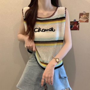 TR31894# 大码女装条纹针织背心夏季新款外穿撞色设计感百搭内搭上衣