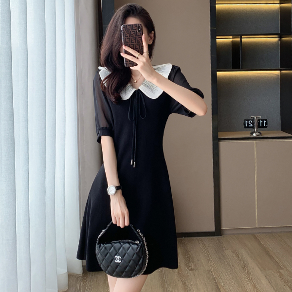 RM12969#黑色连衣裙女高级感2023春夏新款中袖气质小黑裙