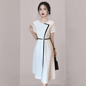 RM10973#设计高级感拼接连衣裙夏季2023新款女装高端职场OL气质白色长裙