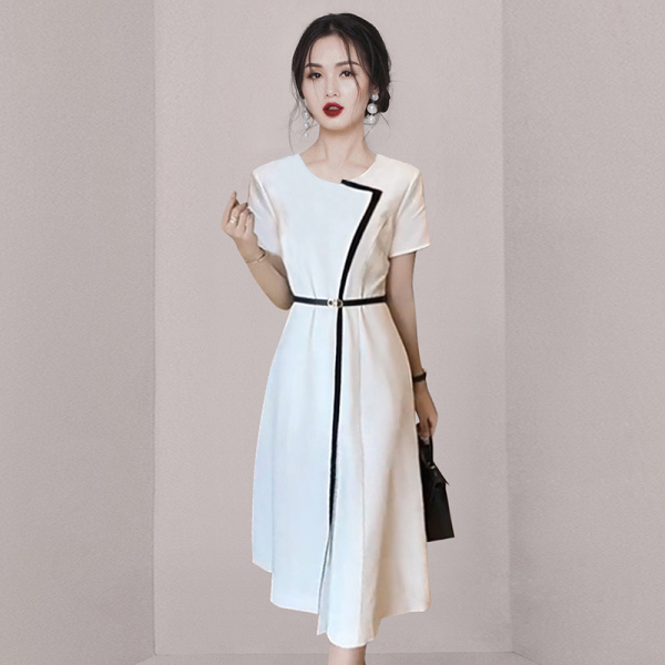 RM10973#设计高级感拼接连衣裙夏季2023新款女装高端职场OL气质白...