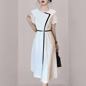 TR31837# 设计高级感拼接连衣裙夏季新款女装高端职场OL气质白色长裙