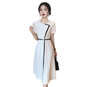 TR31837# 设计高级感拼接连衣裙夏季新款女装高端职场OL气质白色长裙