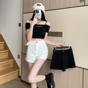 RM11378#白色短裤女夏外穿高腰弹力紧身包臀休闲裤黑色性感热裤纯色ins潮