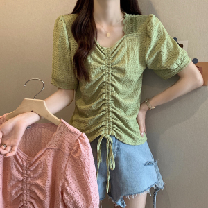 RM18470#夏装新款胖mm时尚百搭显瘦抽绳大码女装T恤上衣纯色短袖