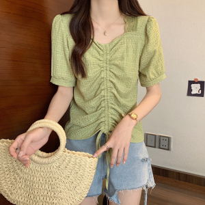 RM18470#夏装新款胖mm时尚百搭显瘦抽绳大码女装T恤上衣纯色短袖