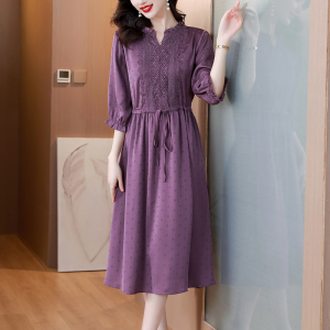 RM11091#法式紫色天丝连衣裙妈妈装夏季2023女新款高级感时尚气质长裙