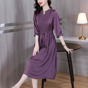 RM11091#法式紫色天丝连衣裙妈妈装夏季2023女新款高级感时尚气质长裙